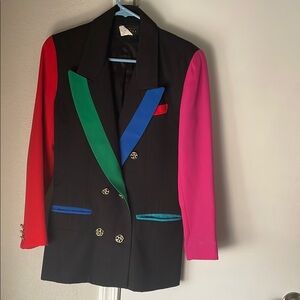 Express 90s Colorblock Blazer with Gold Buttons